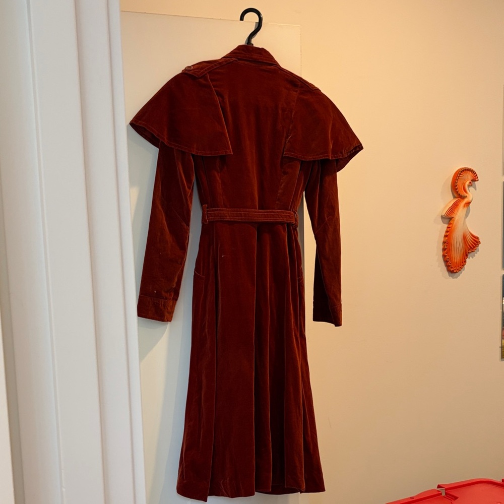 Vintage Japanese Women's Velvet Trench Dress/Coat - Deep Burgundy - Picture 2 of 3